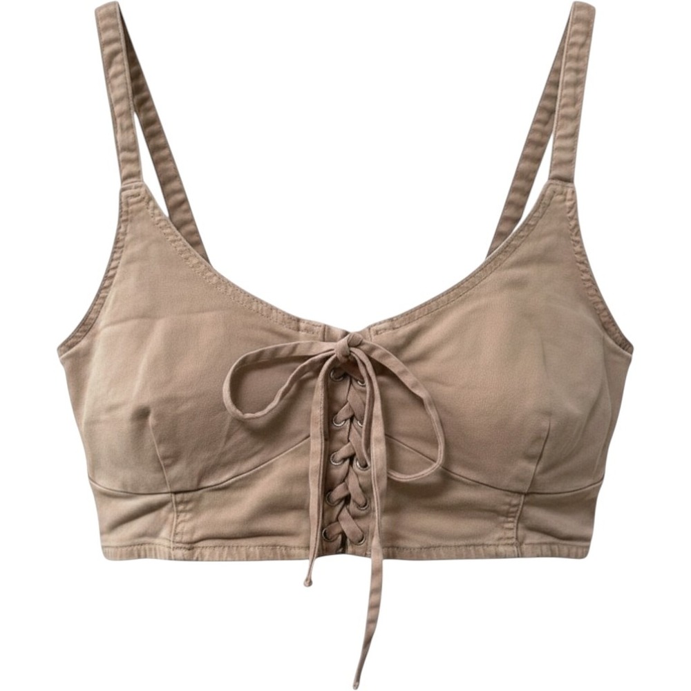 Cotton On Womens Lace Up Bralette Crop Top Beige Size XL Stretch Y2K Coquette